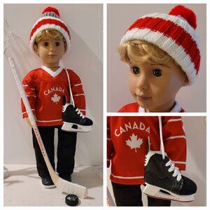 New Canadian Hockey 18 Inch Doll Package,  Including Acessories & Travel Case